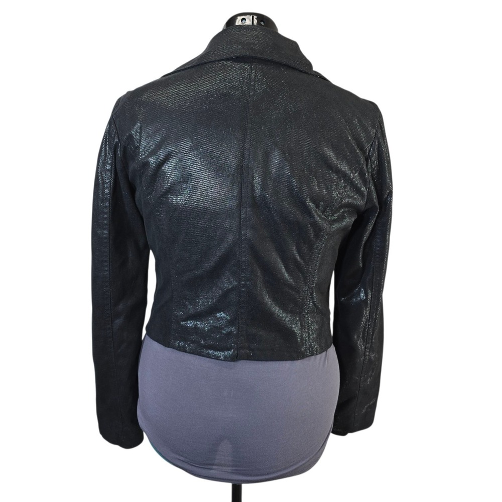 Rock & Republic Black Faux Leather Shiny Motorcycle Jacket Men's Large - Picture 4 of 10